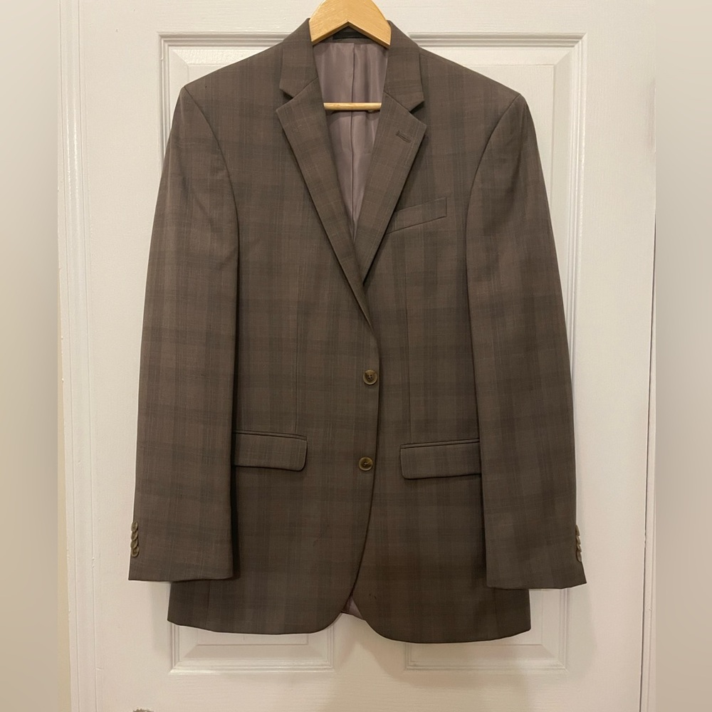 Gray plaid suit jacket and black suite jacket and pant (3 items total)